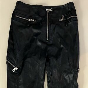 Tiger Mist Black Faux Leather Pants with Zipper Accents